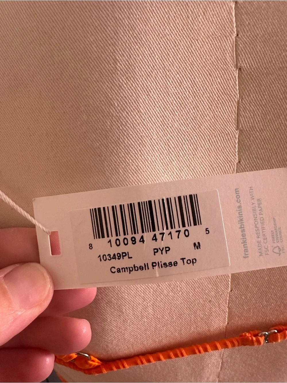 NWT Frankie’s Bikini’s Orange Underwire Swim Top - Size Medium. Campbell Plissé